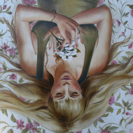 Marsha Bowers: 'Day Dreamer', 2009 Oil Painting, Portrait. Artist Description:  Oil on Panel with Gilding ...