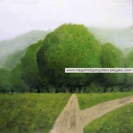 Reza Aghajari: 'Green volume', 2016 Oil Painting, Landscape. Artist Description:   this is a sketck of my future exhibition on the oil paint boar.  ...
