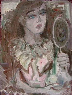 Dana Zivanovits: 'ACTRESS WITH MIRROR', 2004 Oil Painting, Theater.  Some final touches before the play. Thickly painted Oil on tempered masonite. Original- signed Zivanovits. Will ship well. ...