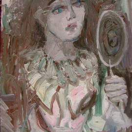 Dana Zivanovits: 'ACTRESS WITH MIRROR', 2004 Oil Painting, Theater. Artist Description:  Some final touches before the play. Thickly painted Oil on tempered masonite. Original- signed Zivanovits. Will ship well. ...