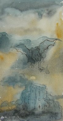 Dana Zivanovits: 'CASTLE OF DRACULA', 2006 Watercolor, Death.  Watercolor on acid free, rag paper- a signed and dated Zivanovits original. Note ; Paper is white despite photo. ...