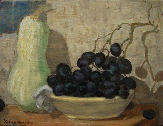 Dana Zivanovits: 'GOURDS AND GRAPES', 2013 Oil Painting, Still Life.             This painting was done from life in oil on linen mounted to an oak panel.                ...