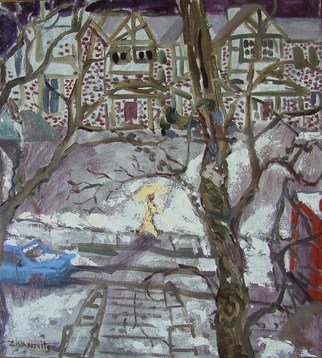 Dana Zivanovits: 'SNOW SHOWER', 2004 Oil Painting, Cityscape. This is an oil painting on stretched canvas drawn from life from outside my windowA signed and dated Zivanovits original. ...